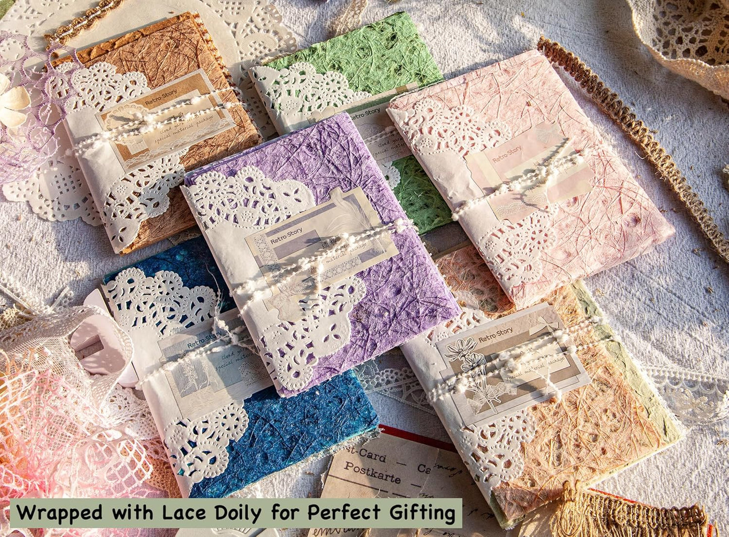 OMOMMD 96 Sheets Textured Scrapbook Paper and Mesh Fabric Assorted Set - 6 Pack Mixed Special Paper for Scrapbooking Planner Bullet Junk Journal Supplies Mixed Media Collage Card Embellishments 3.9x5.5 Inch