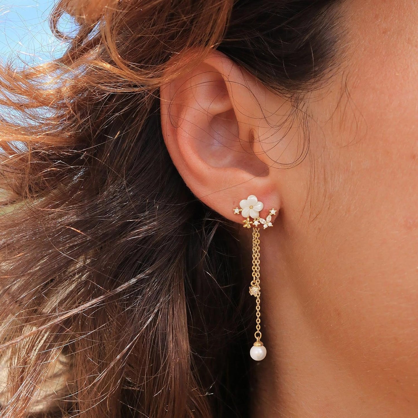 14K Gold Plated Butterfly Dangle Earrings for Women - Dainty, Trendy, CZ Drop Earrings - Simple Long Dangling Jewelry