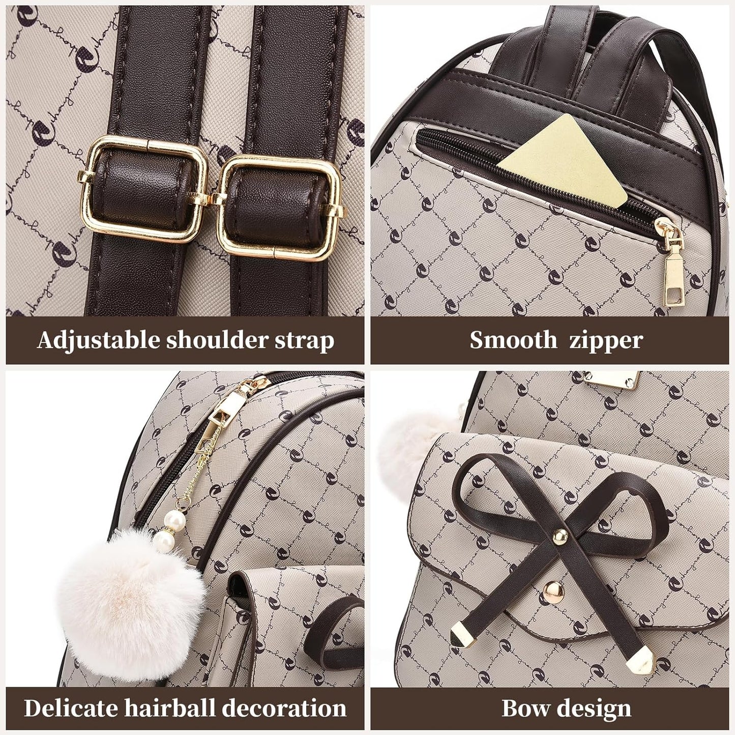 3-Pieces Girls Bowknot Fahsion Leather Backpack Backpack Purse for Women Rucksack