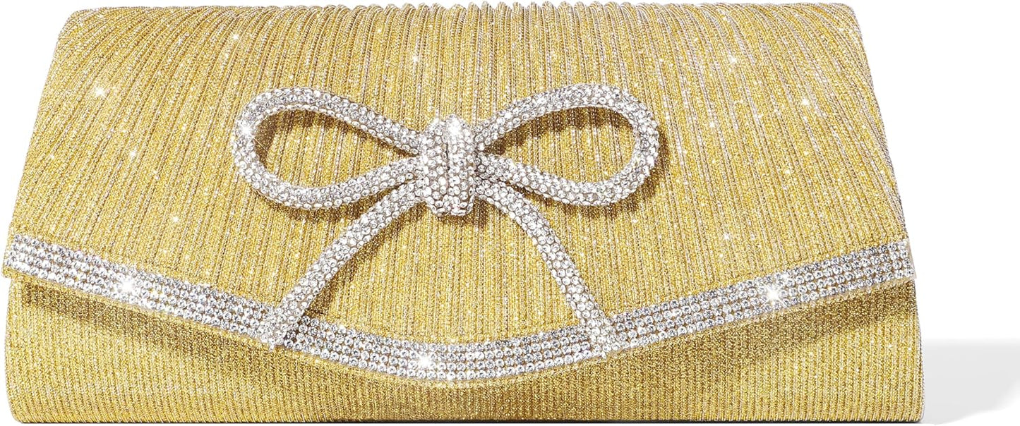 Bow Evening Bag Sparkly Clutch Purses for Women Wedding Glitter Rhinestone Party Prom Purse