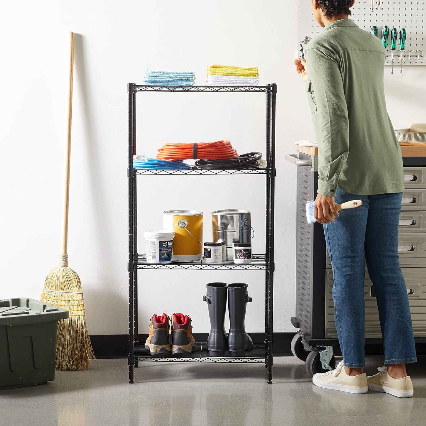 4-Shelf Steel Wire Storage Rack, Adjustable, Sturdy, Easy Assembly, 13.4 D x 23.2 W x 48 H in