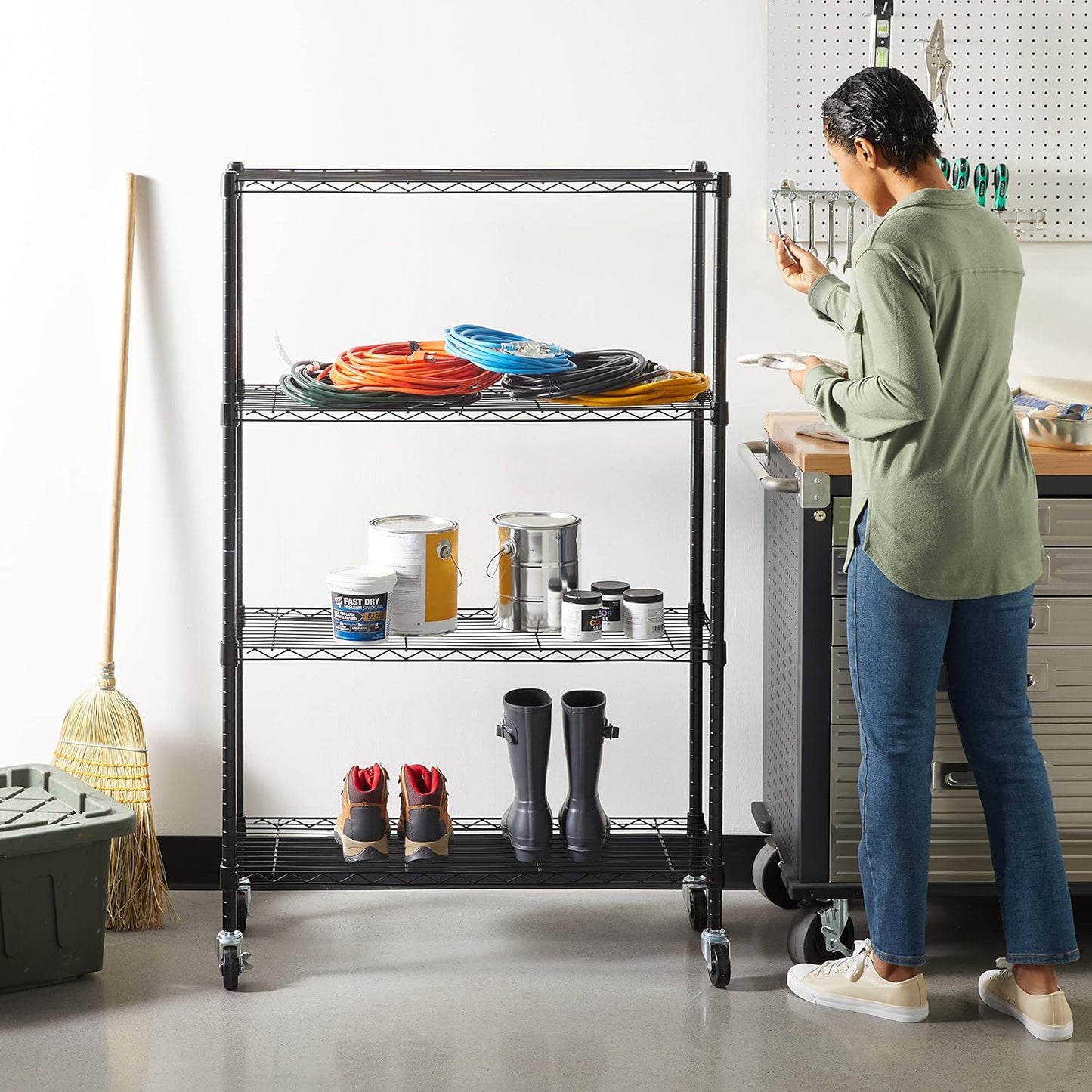 4-Shelf Adjustable Heavy Duty Steel Wire Rack Storage Shelving Organizer for Kitchen, Garage