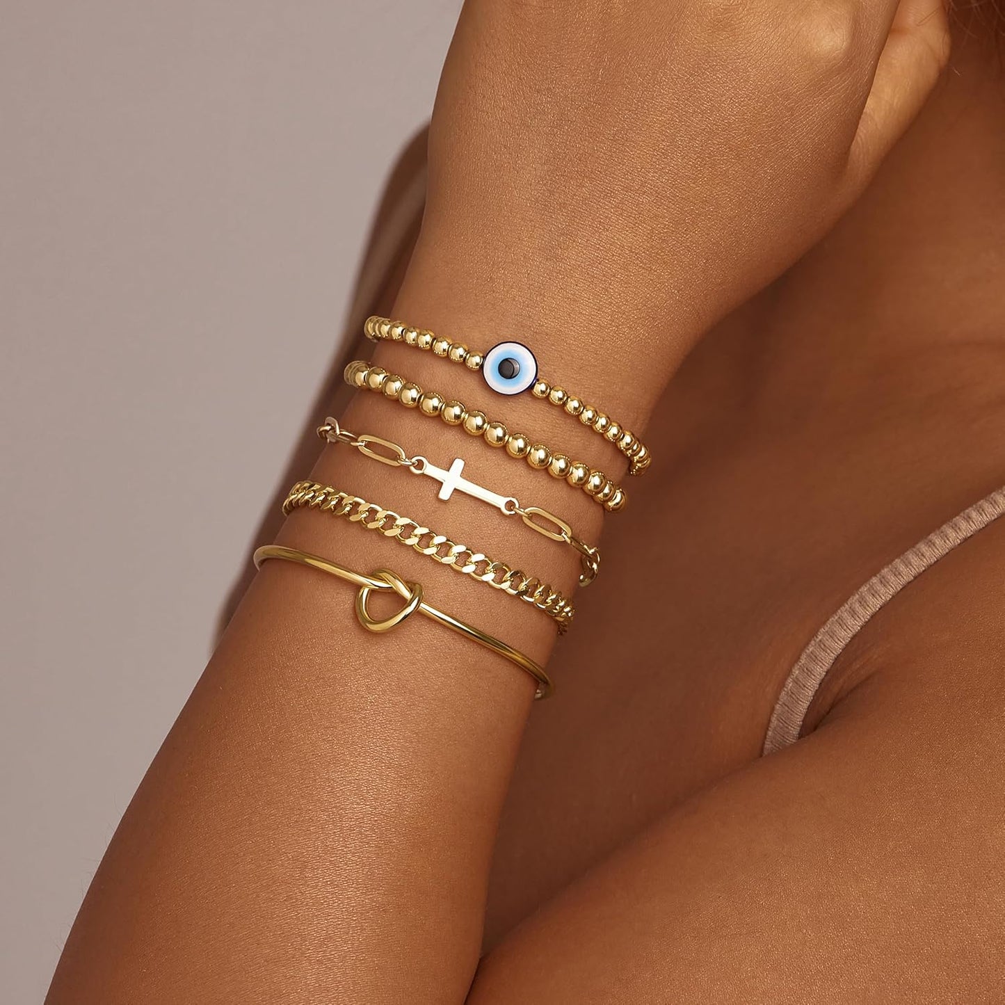 Gold Bracelets for Women,Dainty Bracelets Set for Women Trendy, Gold Bracelets Stack With Beaded, Cuban