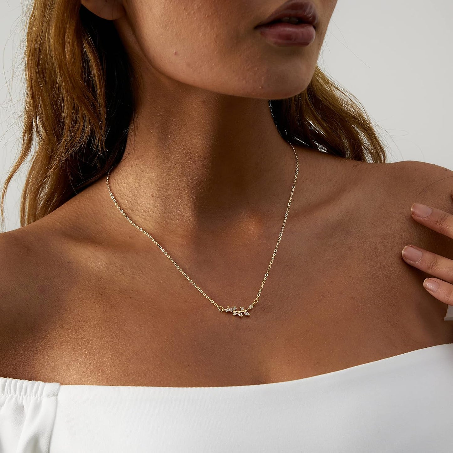 14K Gold Plated Pendant Necklace, Dainty Tiny Love Heart Star CZ Leaf Charm, Delicate Everyday Jewelry for Women