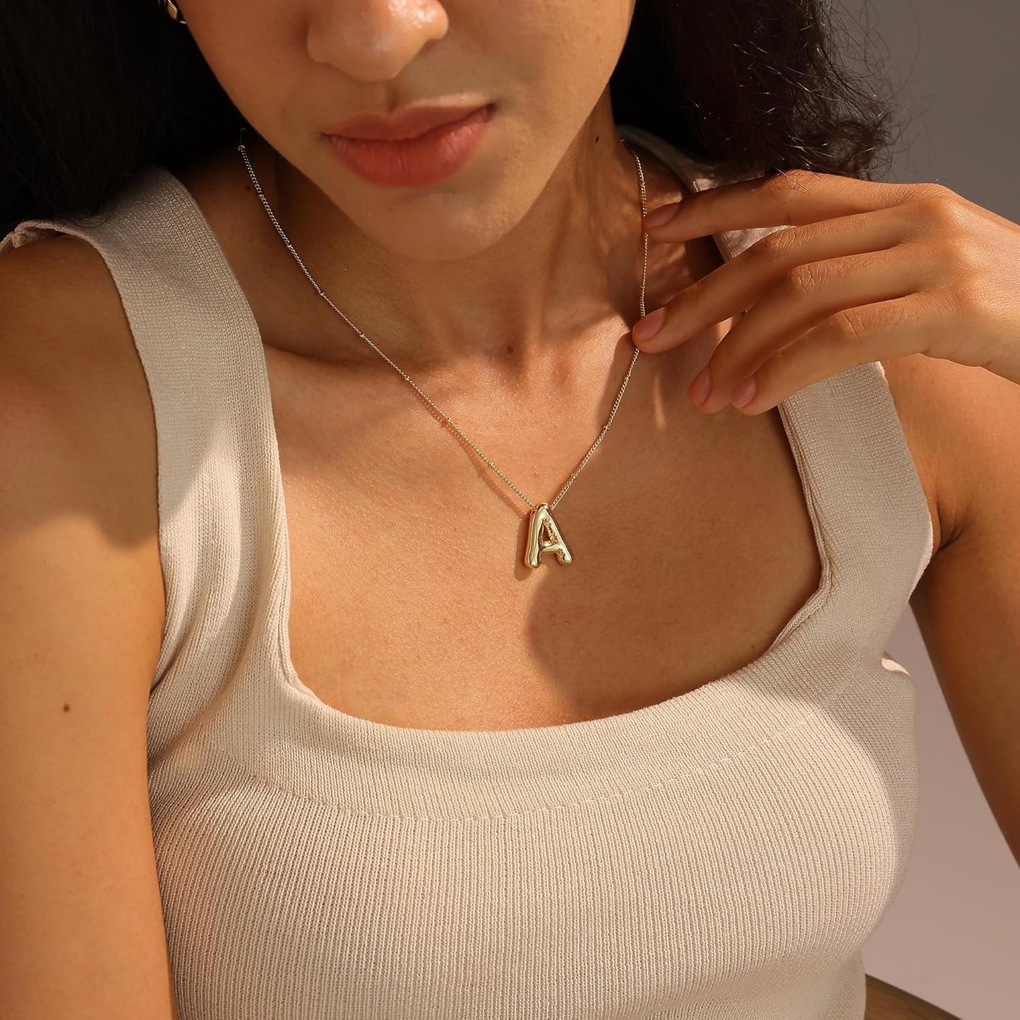 Bubble Gold Letter Necklace, 14k Gold Plated Balloon Initial Pendant, Dainty Chunky Custom Name Necklace for Women