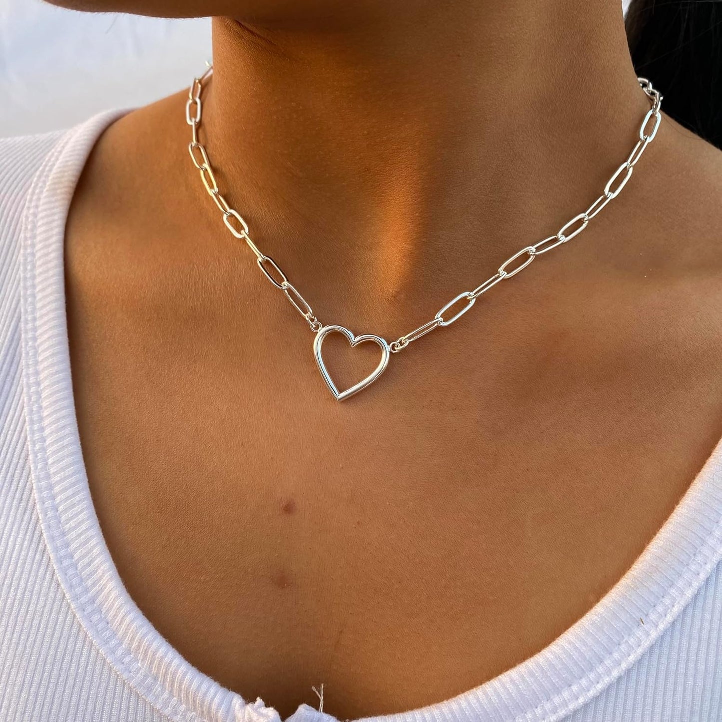 14K Gold Plated Heart Necklace for Women, Dainty Love Pendant Choker, Delicate Gold Jewelry Gift for Her, Trendy Festival Birthday Present