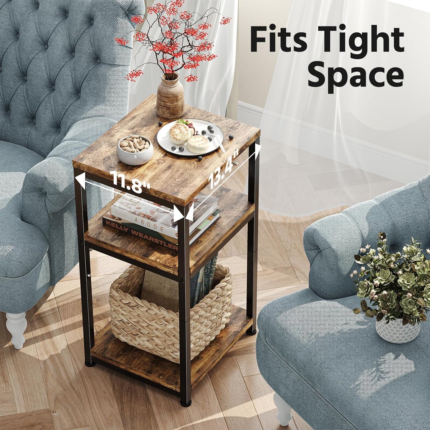 3 Tier End Table, Side Table Sofa Couch Table for Living Room, Night Stand Storage Shelf