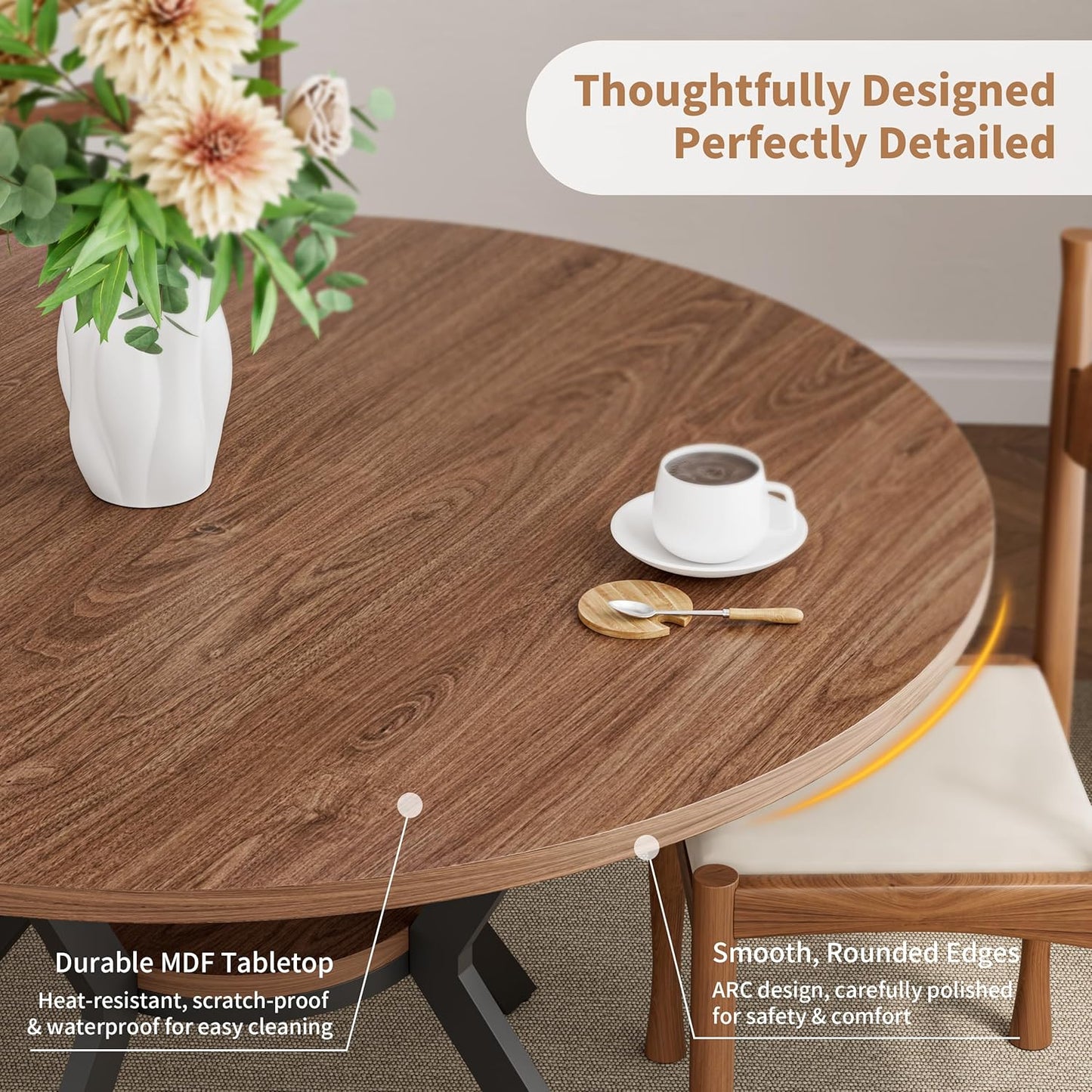 42" Round Dining Table for 4, Farmhouse Kitchen Table with Storage, Space Saving Circle Dinner Table