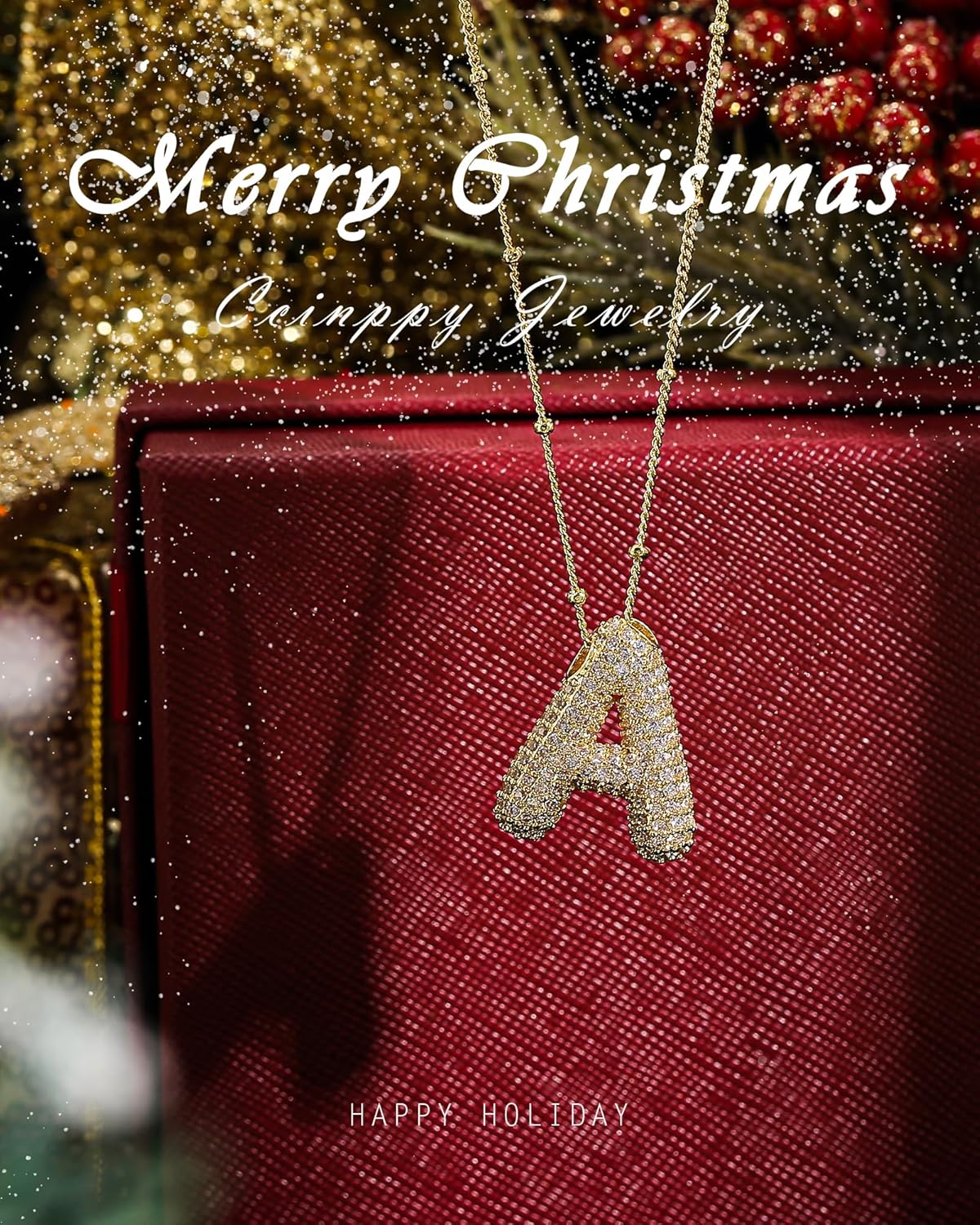 Personalized Chunky Initial Necklace: 14K Gold Plated Bubble Balloon Charm Pendant for Women