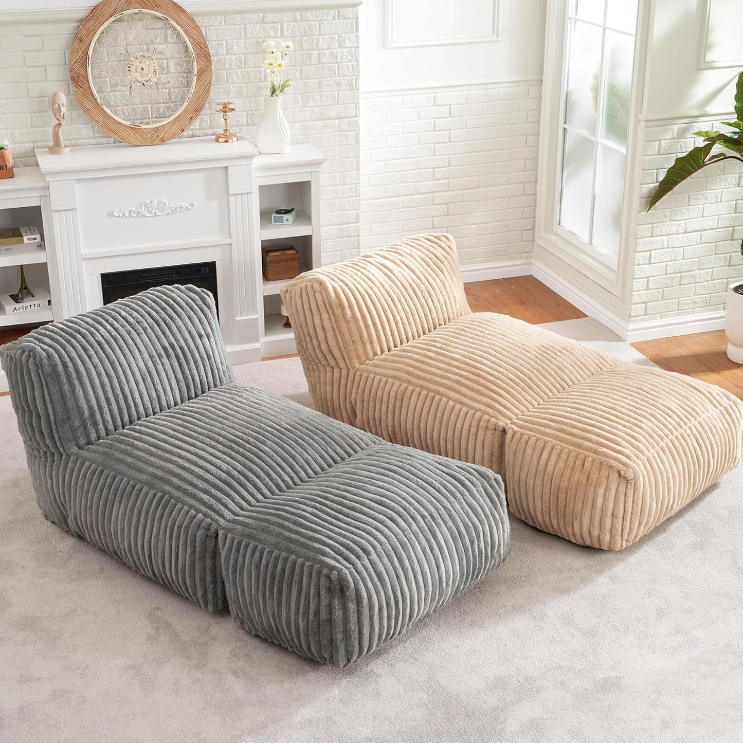 Large Bean Bag Lounger Chair with Memory Foam Filling - Comfortable Beanbag Sofa for Adults, Ideal Balcony
