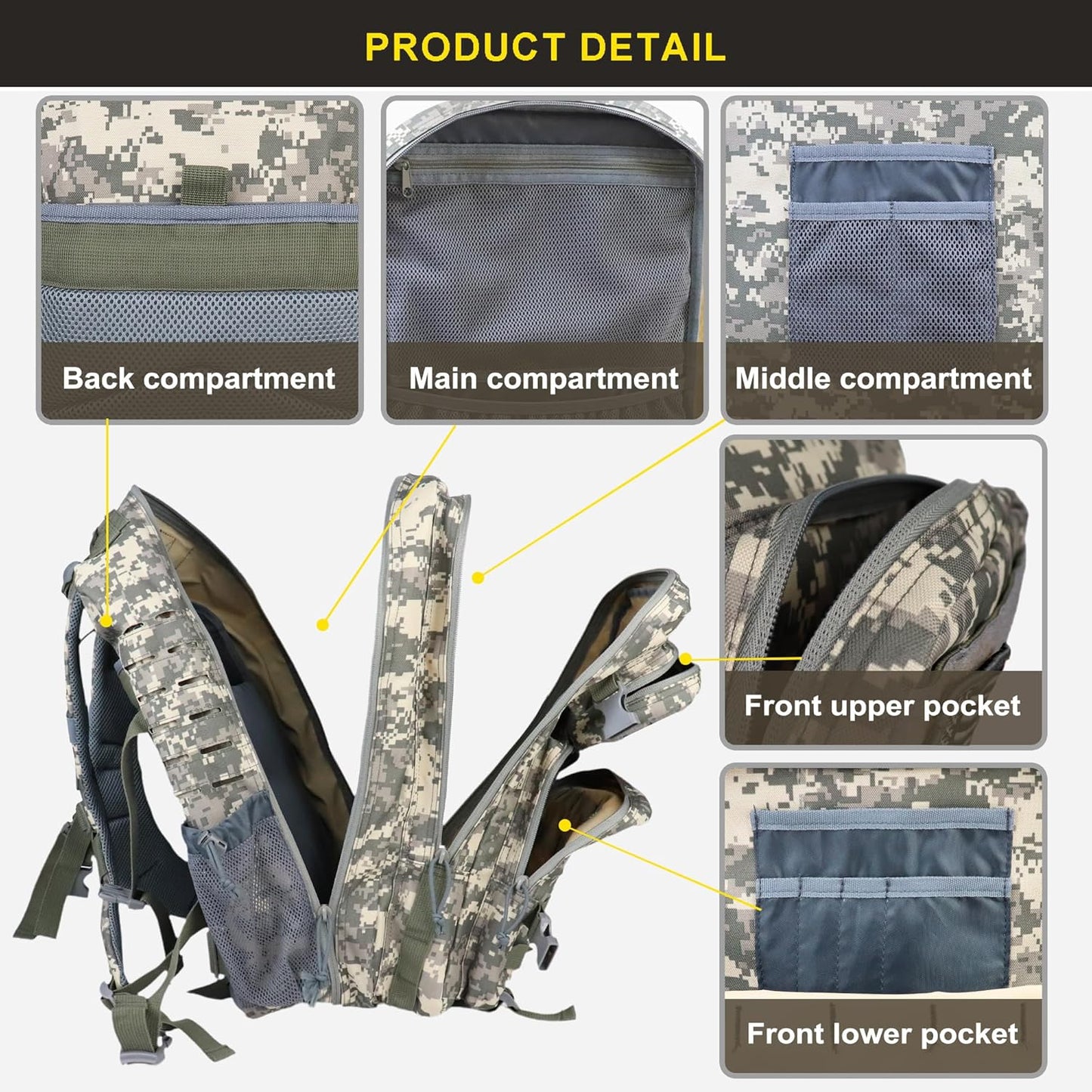 45L Military Tactical Backpack for Men and Women Army  Bag Large Rucksack with Molle System