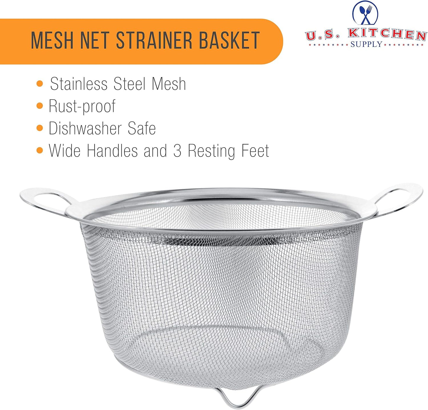 Stainless Steel Colander Strainer Basket - 3-Quart Colander with Resting Feet & Handles - Wide Rim Sieve