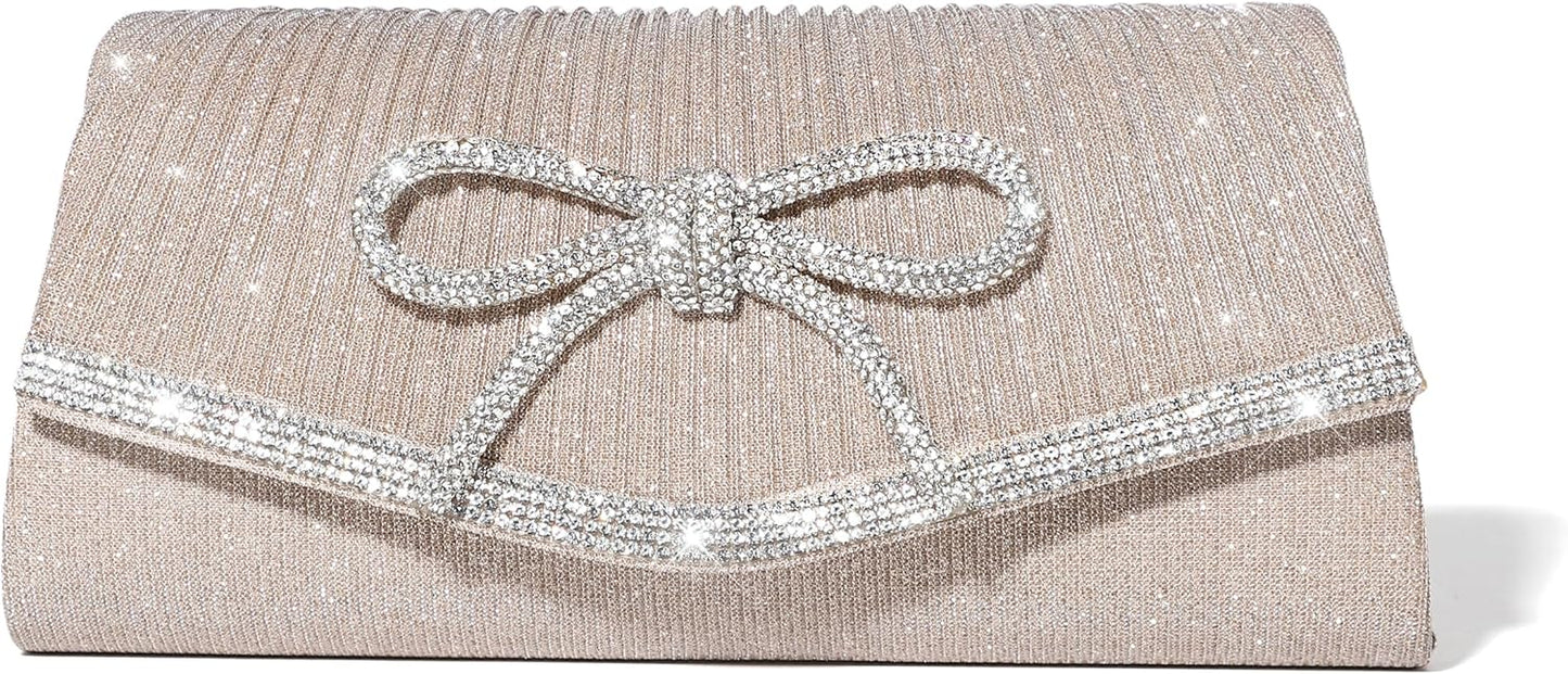 Bow Evening Bag Sparkly Clutch Purses for Women Wedding Glitter Rhinestone Party Prom Purse