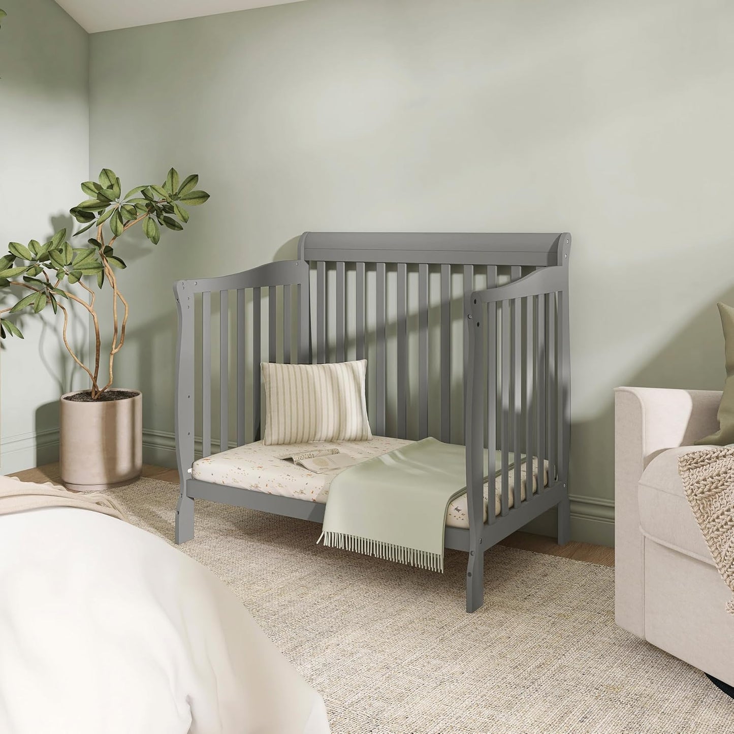 5-in-1 Convertible Full-Size Baby Crib in, Pinewood, 4 Mattress Heights, Converts to Toddler, Day & Full-Size Bed
