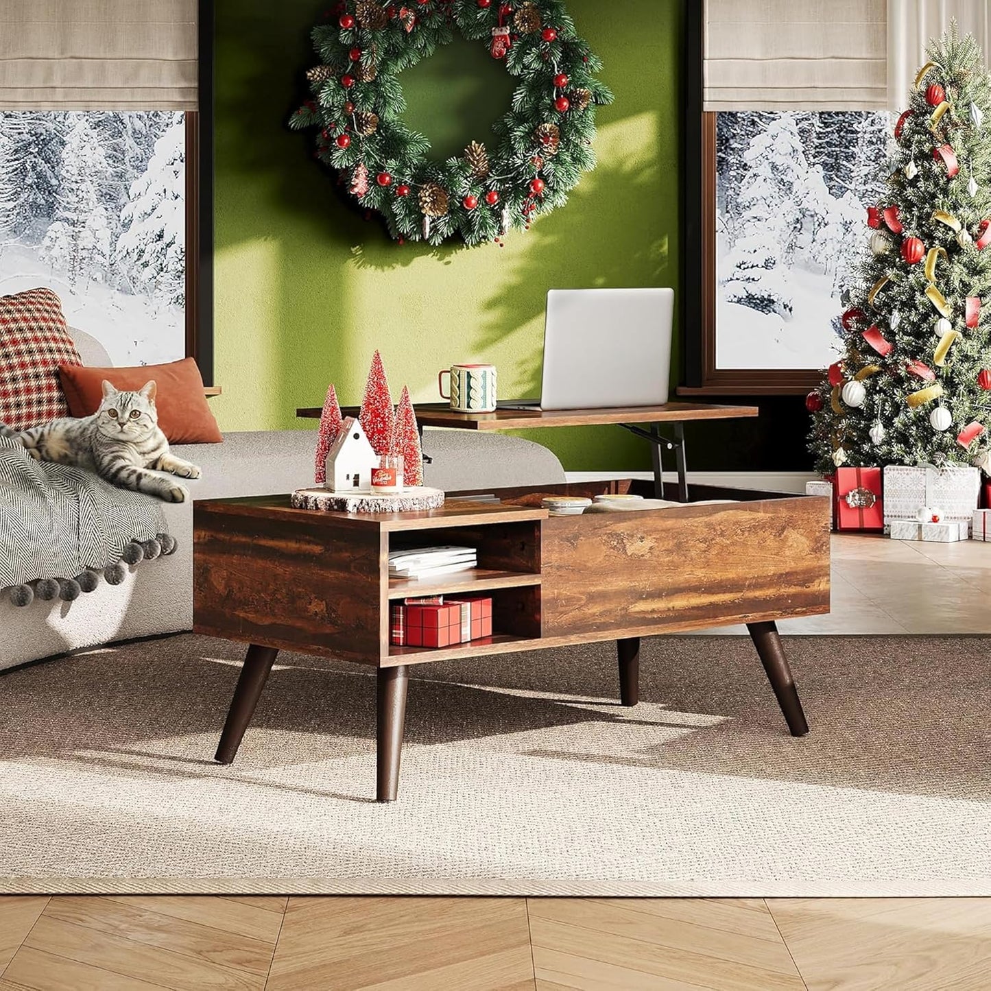 Lift Top Coffee Table for Living Room, with Storage, Adjustable Shelf and Storage Compartment