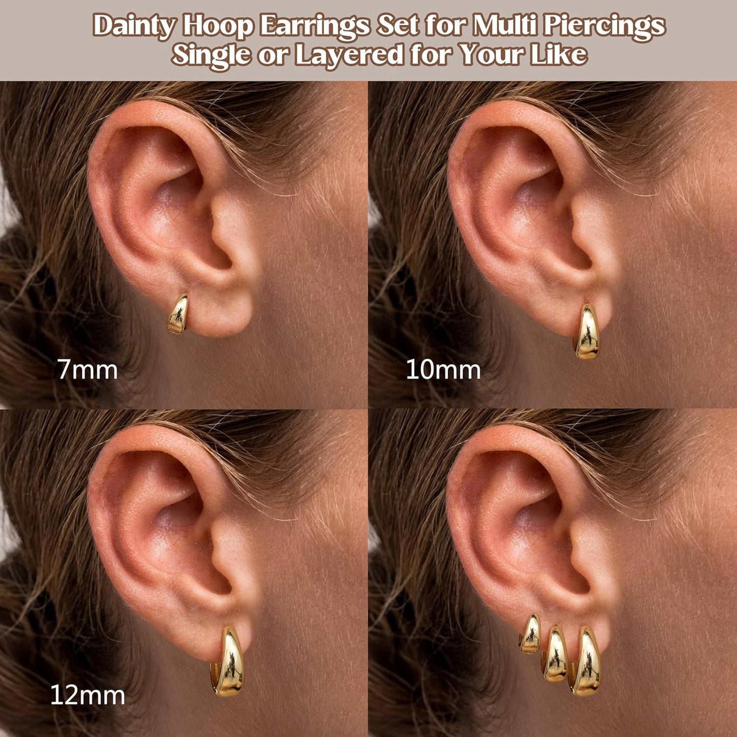 3Pairs Gold Hoop Earrings Set for Women Chunky Gold Silver Earring 14K Gold Filled Small Huggie Hoops Lightweight Tiny
