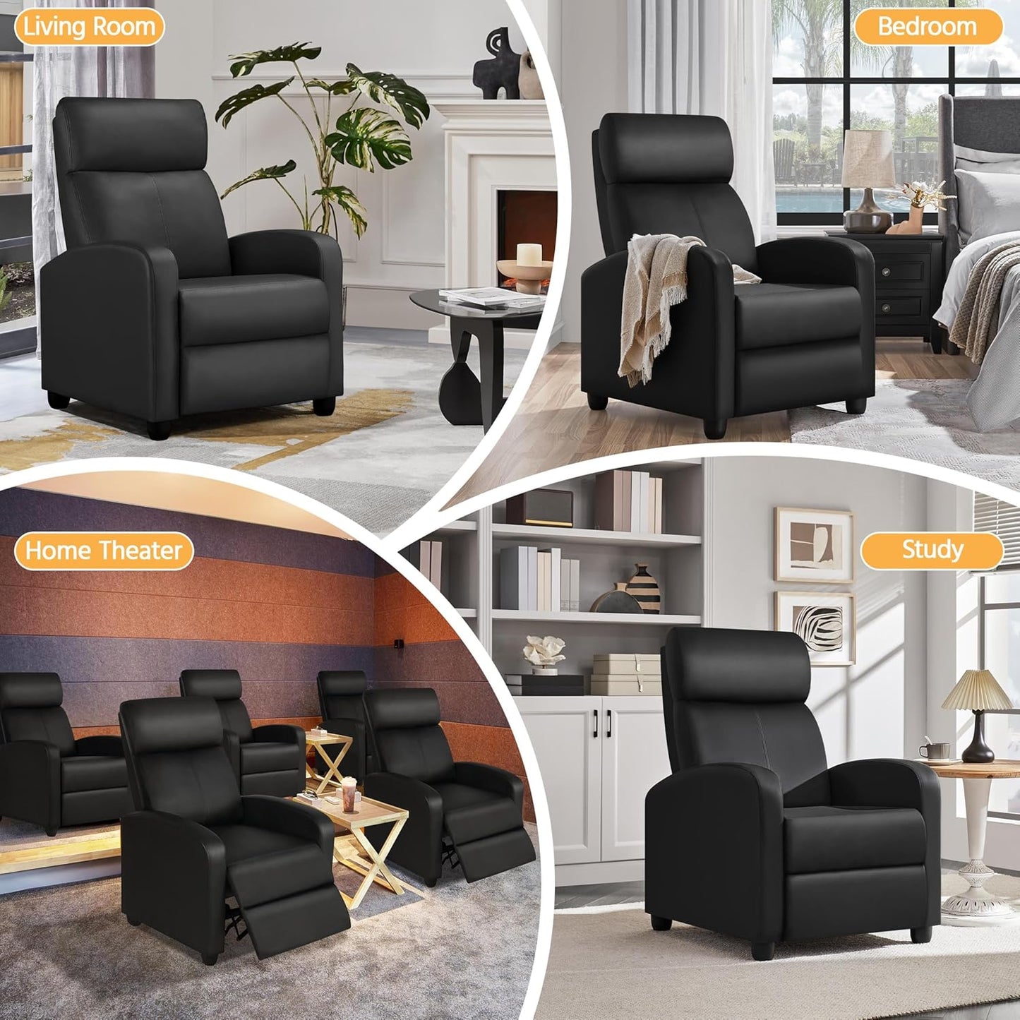 PU Leather Recliner Chair with Lumbar Support - Overstuffed High-Density Sponge Home Theater Seating Armchai