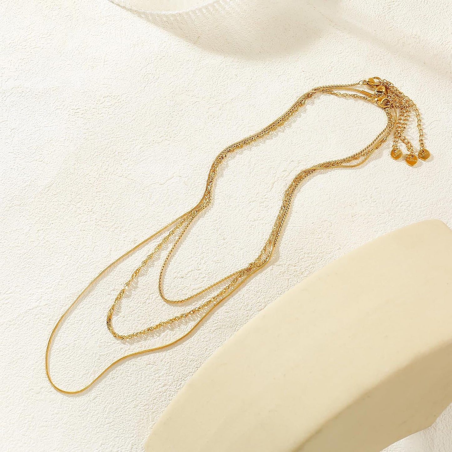 Waterproof Non-Tarnish Necklace Set, 18K Gold Plated Layered Dainty Chains, Stackable Jewelry Gift for Women