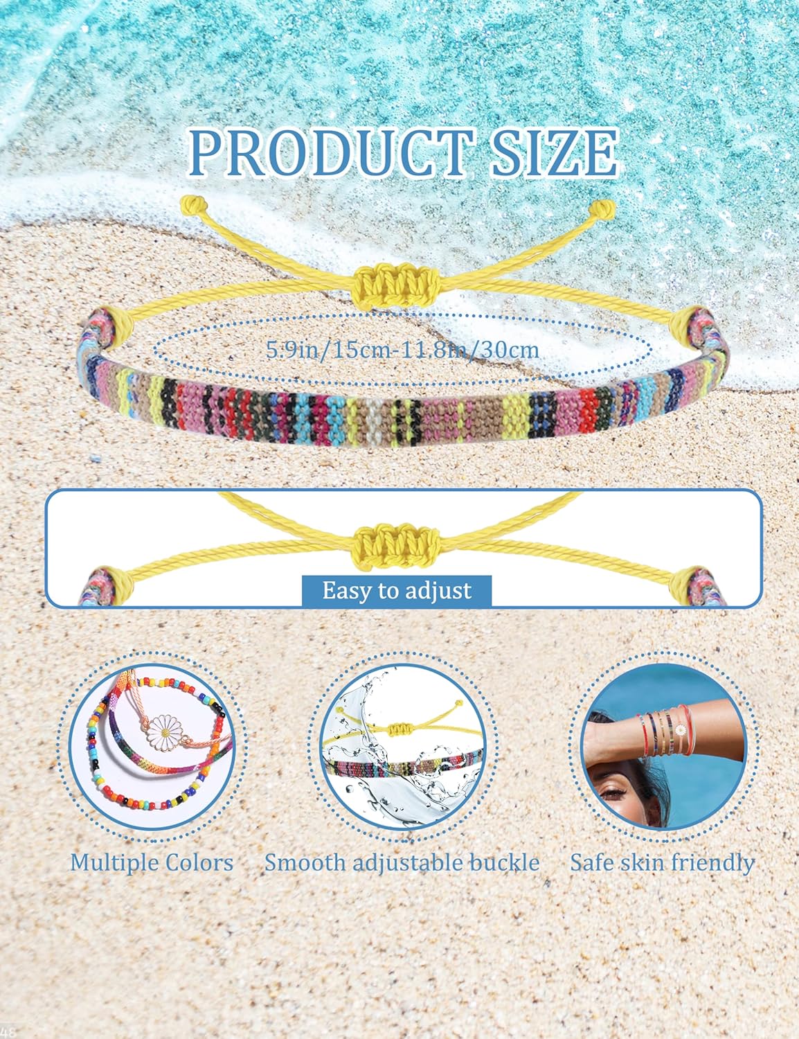 24 count  String Bracelets for Women Bracelet String Ocean Beach Boho Bracelets Anklets
