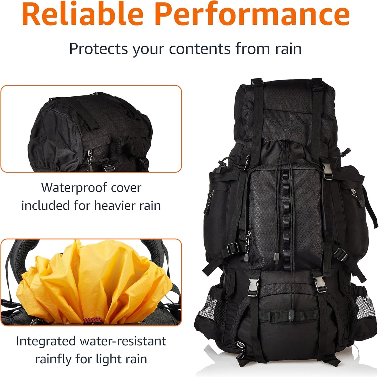 MOLLE Backpack with Internal Frame & Rain Cover for Tactical, Camping, Backpacking, Survival Travel