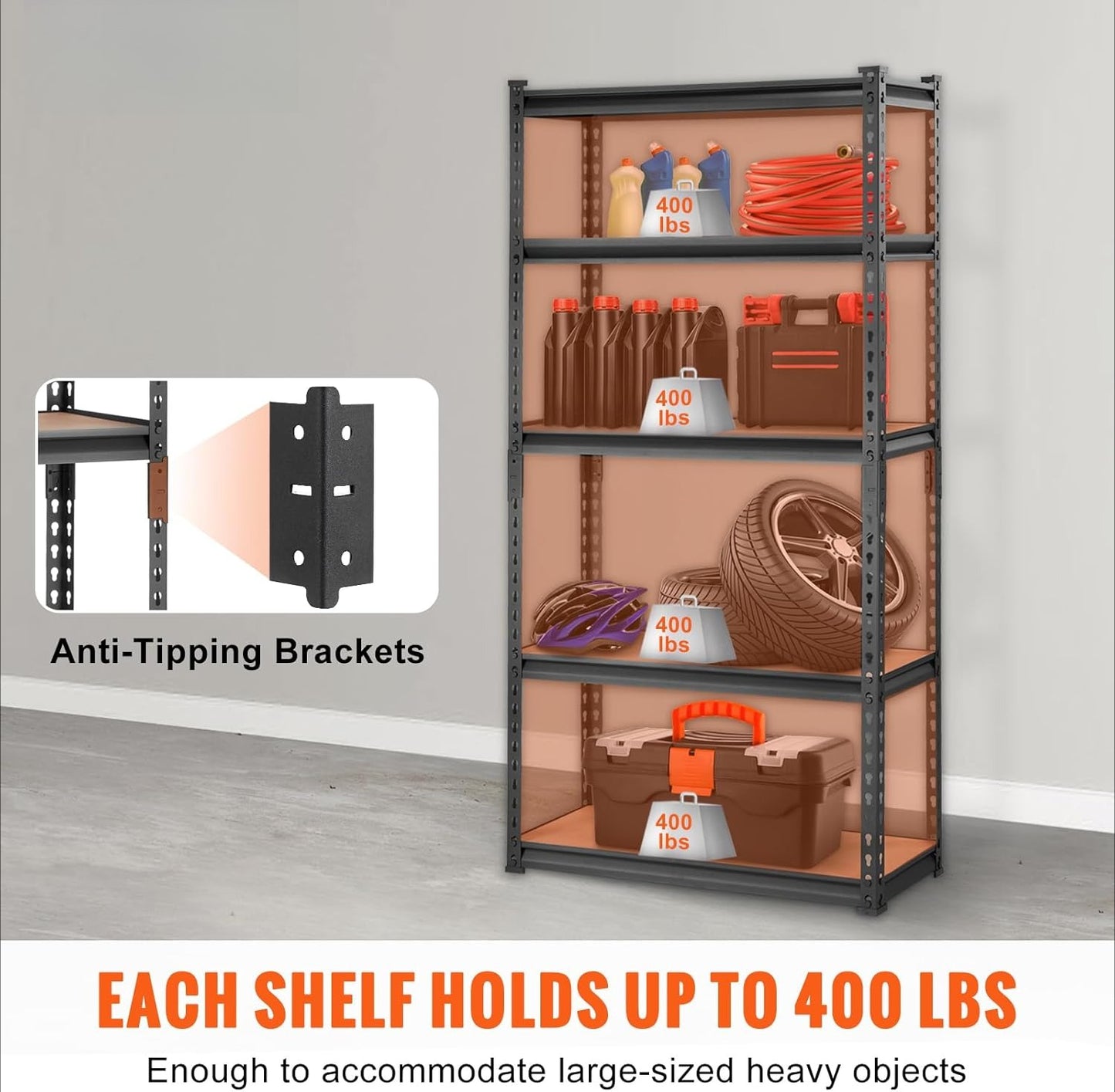 Storage Shelving Unit, 5-Tier Adjustable,  Heavy Duty Garage Shelves Metal Organizer Utility Rack