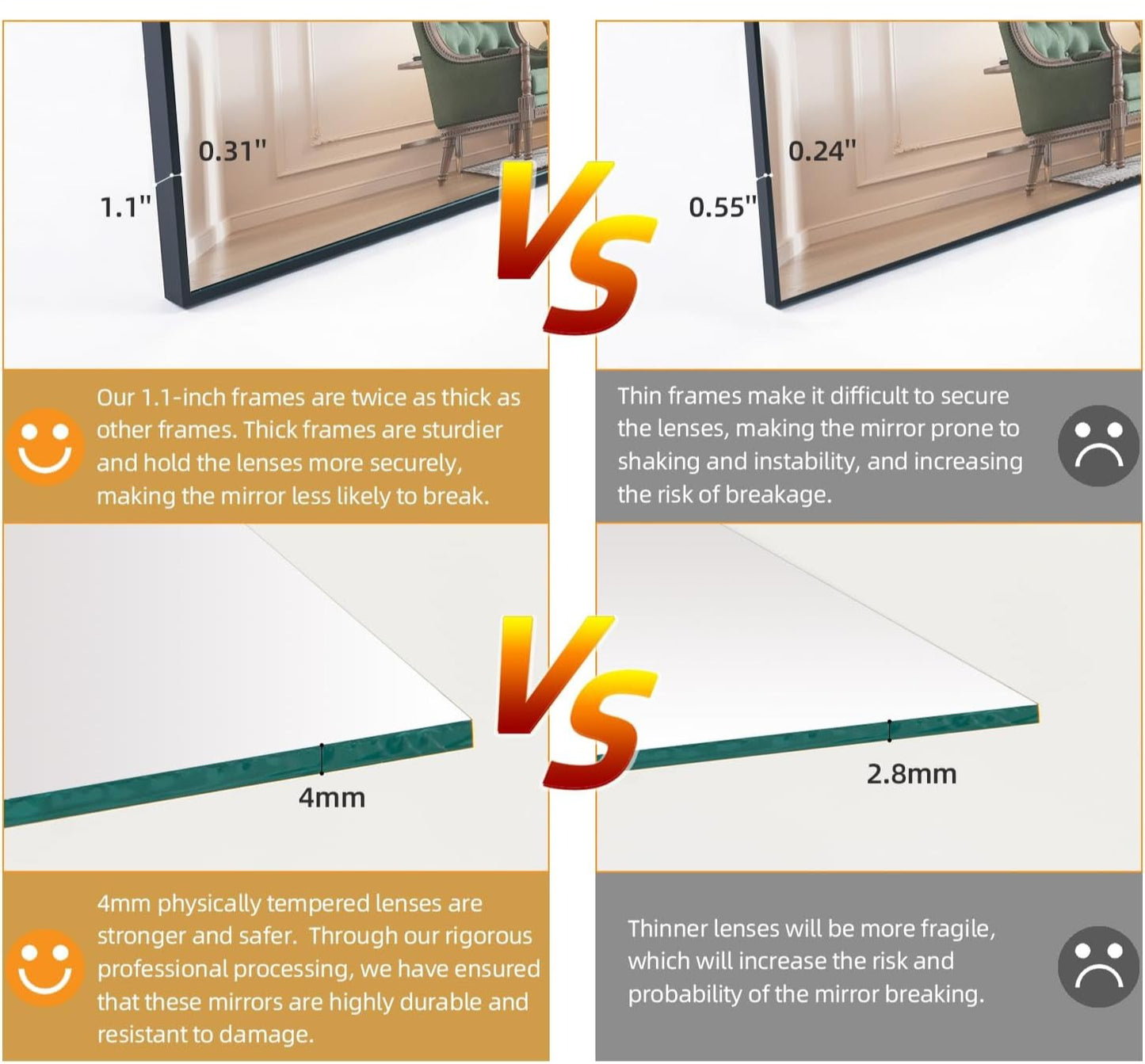 65" x 24" Full Length Mirror with Stand, Black Wall Mounting Full Body Mirror, Metal Frame Full