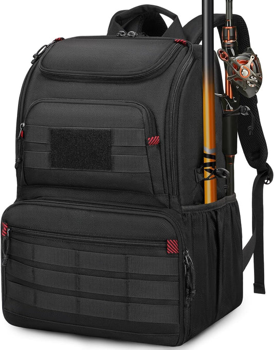 Fishing Backpack Tackle Box, Water Resistant Tackle Backpack Fishing Bags with Cooler & Rod Holders
