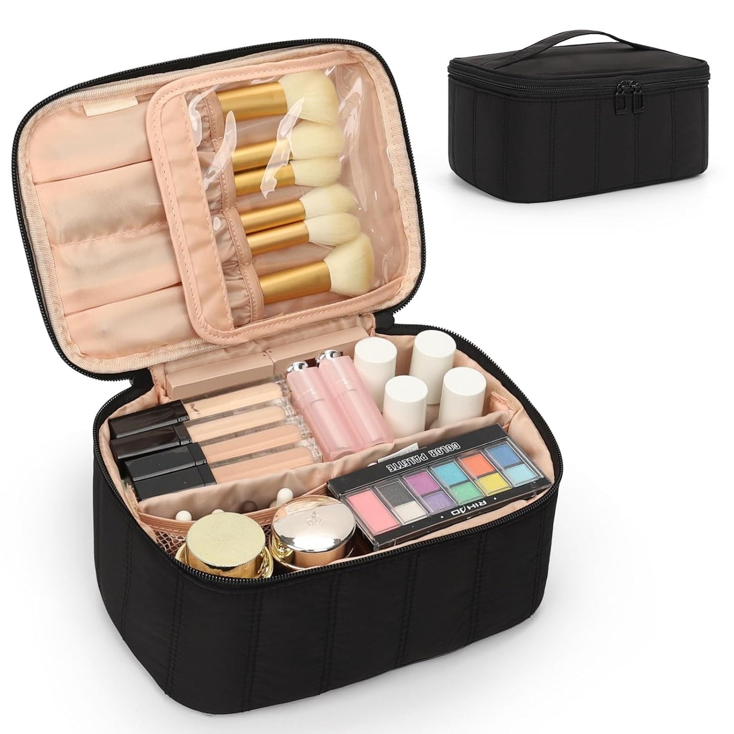 Makeup Bag, Portable Cosmetic Bag,  Makeup Case Organizer,  With Handle and Divider