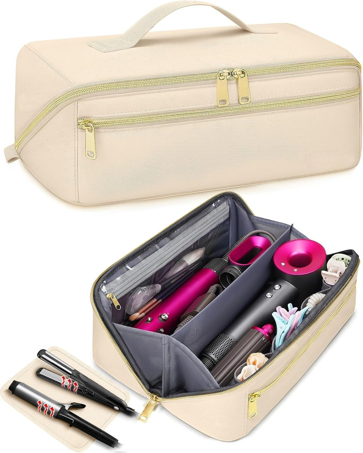Hot Hair Tools Travel Bag with Separate Heat Resistant Mat,Hair Accessories Organizer for Flat Irons