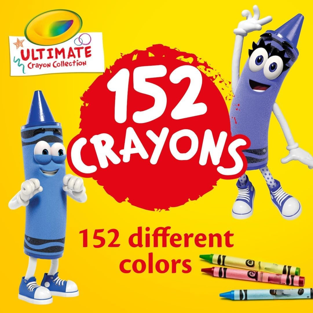 OMOMMD Ultimate Crayon Box Collection (152ct), Bulk Kids Crayon Caddy, Classic & Glitter Colors, Coloring Book Supplies, Gift for Kids, Ages 3, 4, 5
