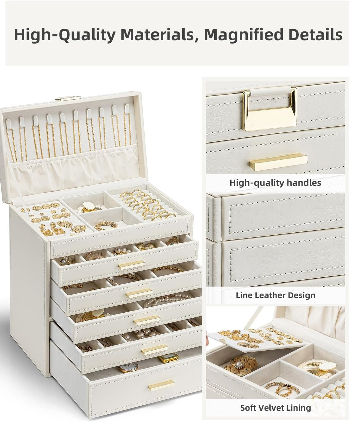 6 Layer Large Jewelry Box - Jewelry Box Organizer for Drawer Necklace Ring Bracelet and Watch