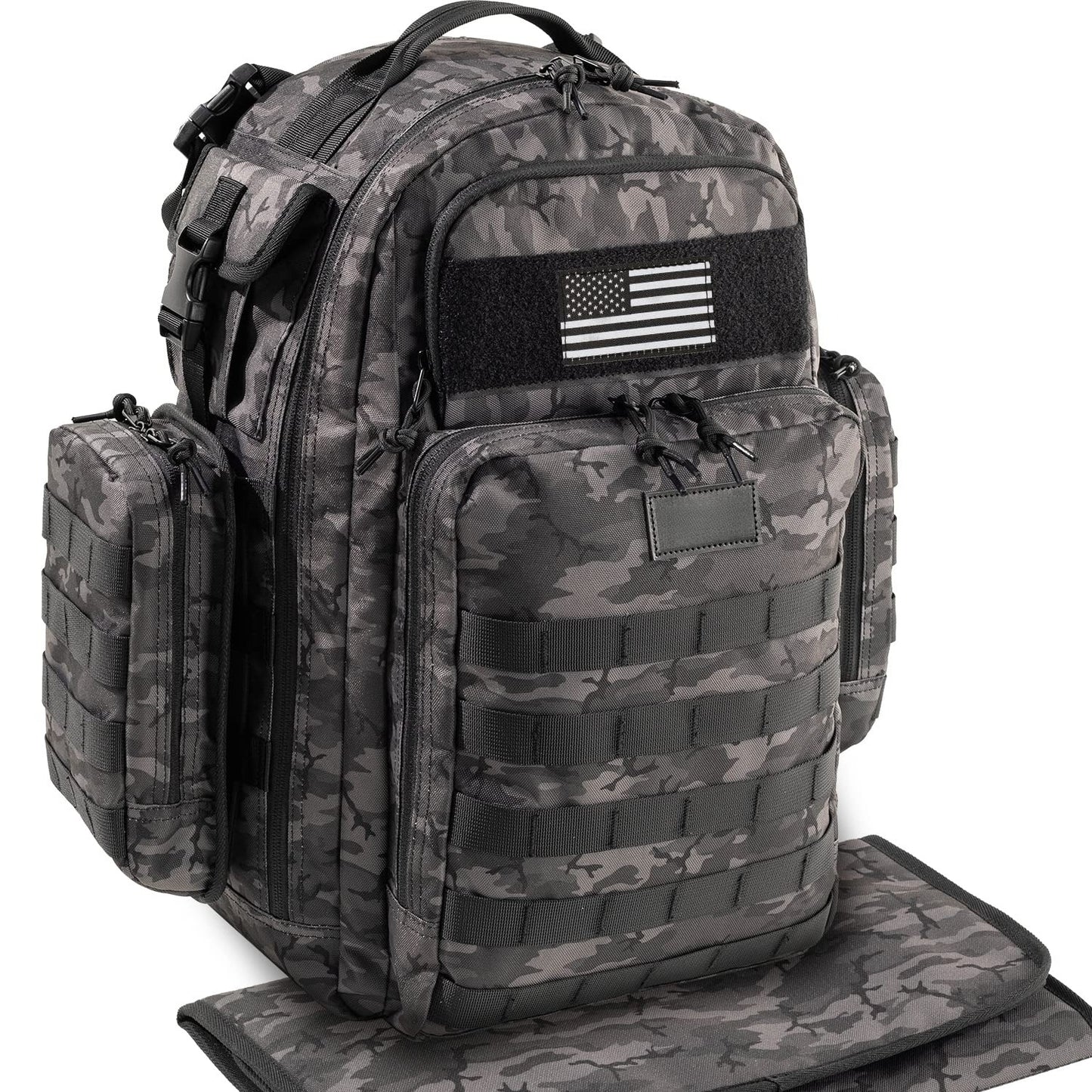 Mens Diaper Bag Backpack with Diaper Changing Mat, Waterproof Pouch, Baby Wipes pocket, Insulated Bottle Pockets