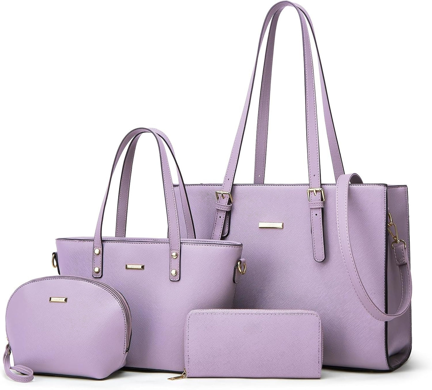 4Pcs Women Fashion Synthetic Leather Handbags Tote Bag Shoulder Bag Top Handle Satchel Purse Set
