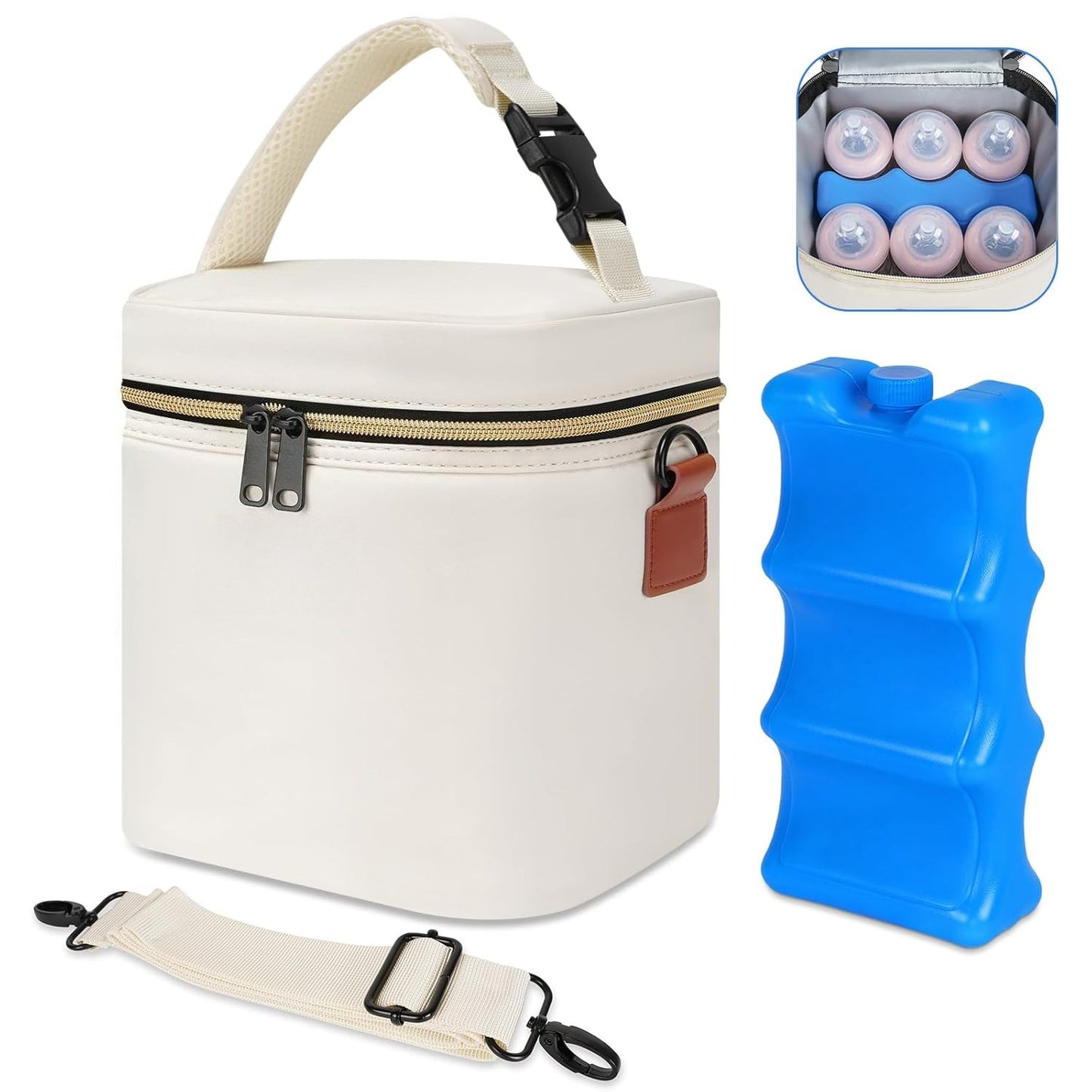 Breastmilk Cooler Bag with Ice Pack,  Bottle Bag, Breast Milk Cooler on The go with Strap