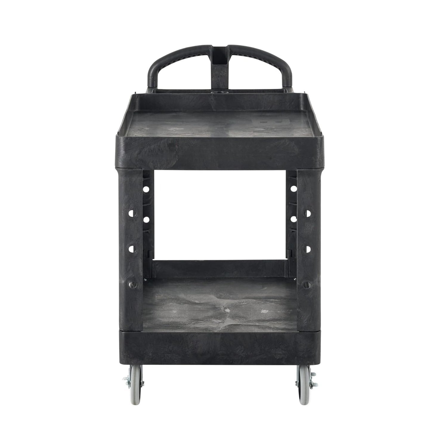 2-Shelf Utility/Service Cart, Medium, Black, Lipped Shelves, Warehouse/Garage/Cleaning