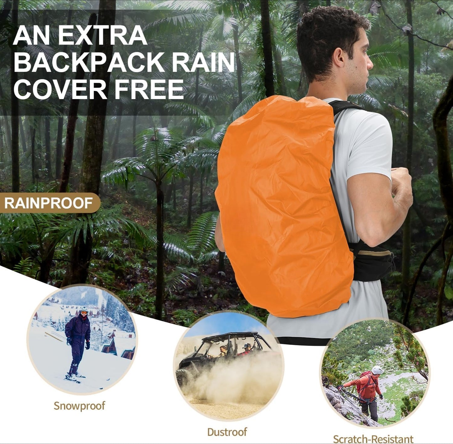 Waterproof Hiking Daypack with 3L Water Bladder and Rain Cover, Lightweight Travel Camping Backpack