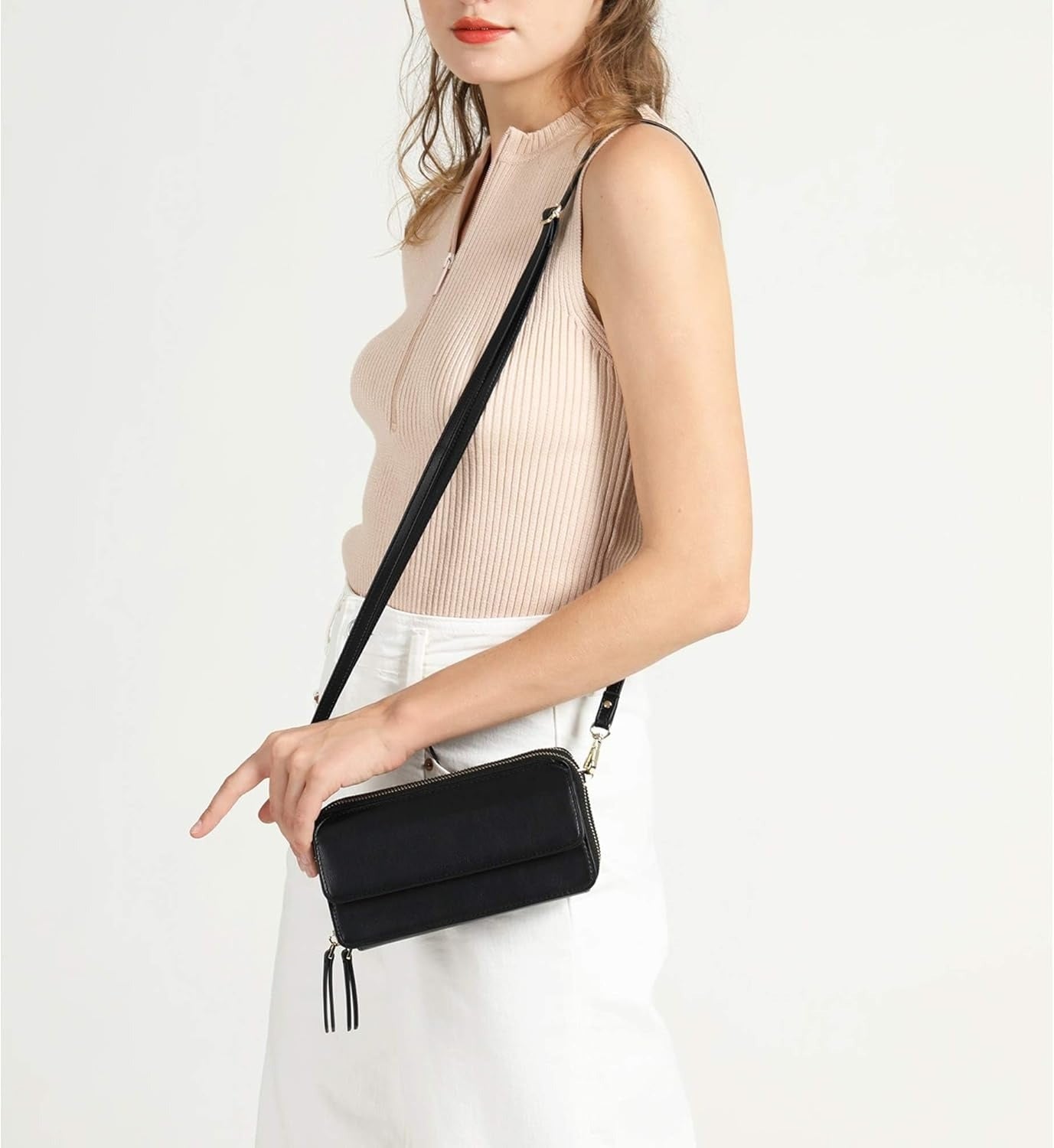 RFID Crossbody Wallet Wristlet Purse with Phone Pocket For Women Vegan Leather
