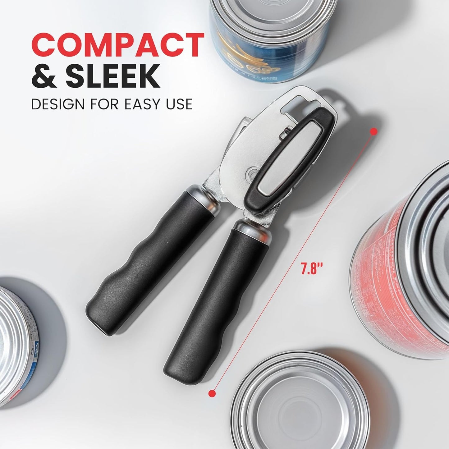 with Bottle Opener - Rust Proof Manual Can Opener With Turn Knob & Comfy Soft Grip Handles
