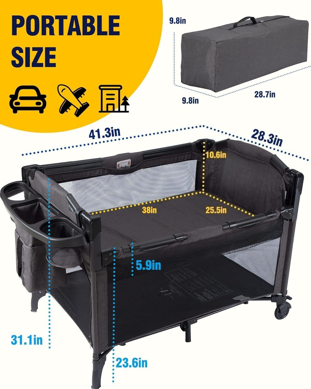 4 in 1  Bassinet Bedside Sleeper,  Bedside Bassinet Crib Sleeper, Playard, Changing Table,