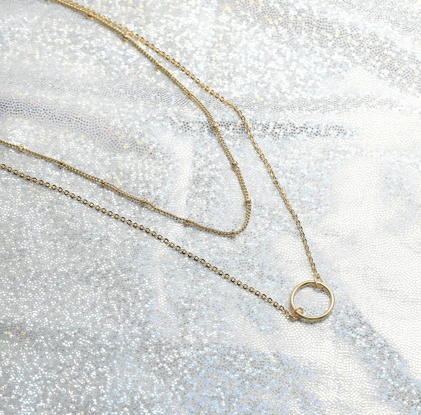 Layered Necklace with Heart & Arrow Pendant, 18k Gold Plated Dainty Choker for Women