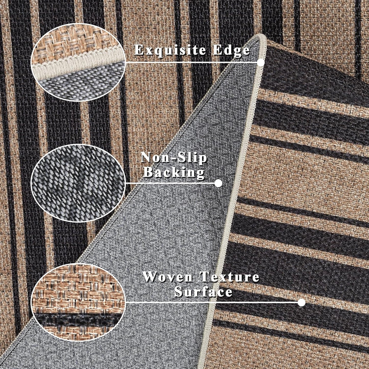 Striped Easy Jute Rug 5x7 Outdoor Patio Rug Washable Area Rugs for Living Room Bedroom Non Slip Neutral Farmhouse Indoor Outdoor Carpet for Backyard Patio Office
