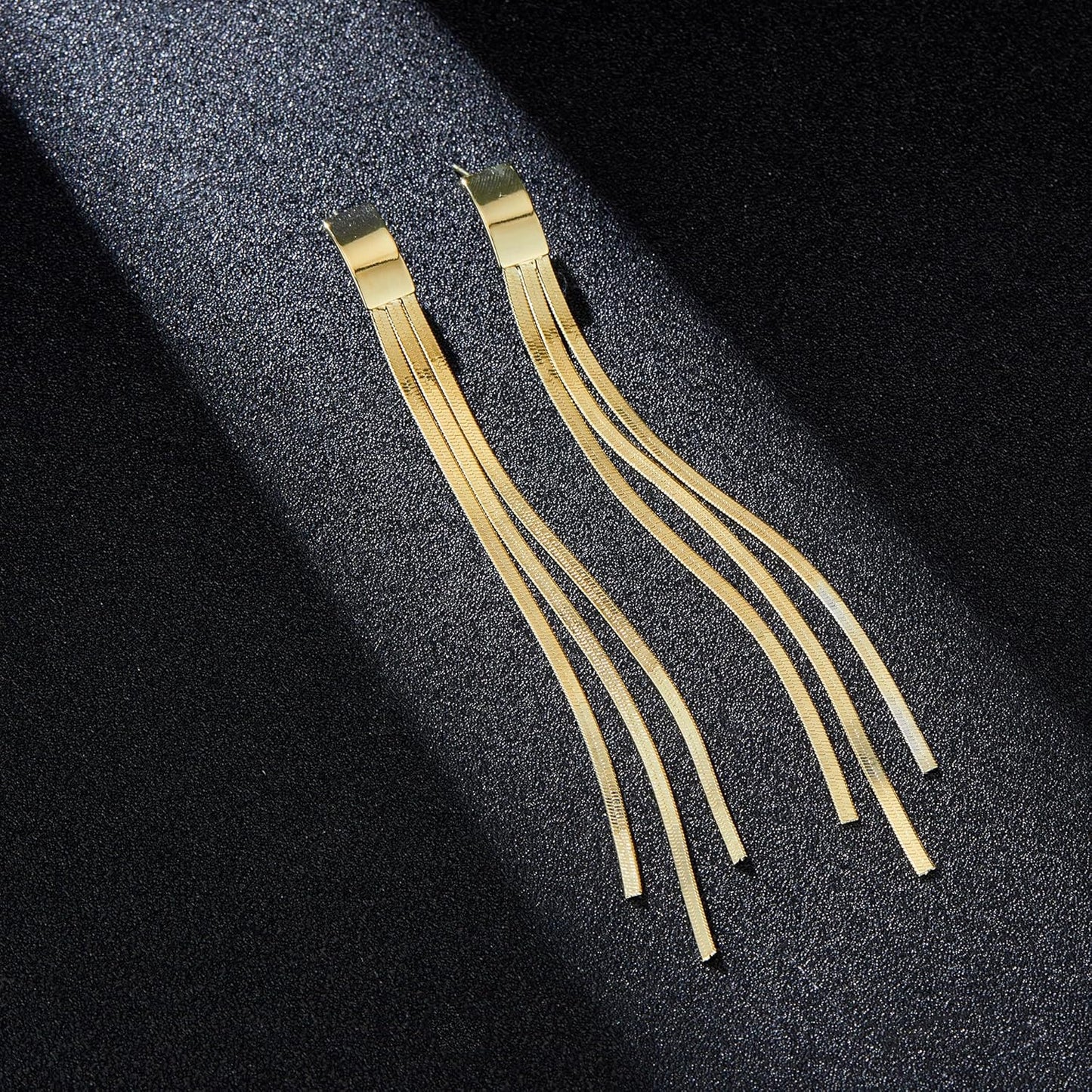 Long Tassel Dangle Drop Earrings, Silver/Gold Cz Chain Earrings for Women Fringe Geometric Bar Drop Formal Earrings Prom Party Lightweight Jewelry Gifts
