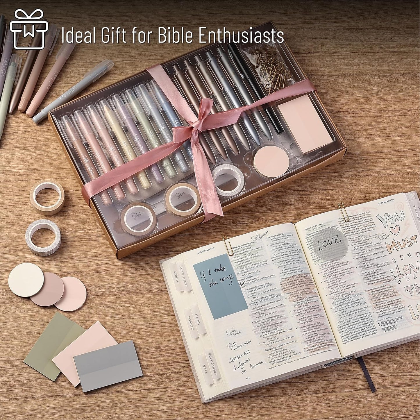 OMOMMD - Bible Journaling Set (Selah Collection), Highlighters and Pens No Bleed, Scripture Markers, Washi Tape, Bible Tabs