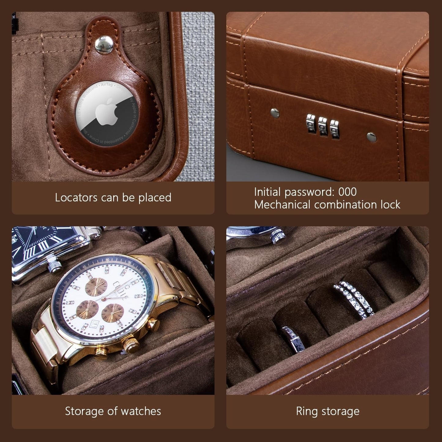 Watch Case with Combination Lock - 4 Watch Storage and Jewelry Organizer - for Ring and Watch Storage