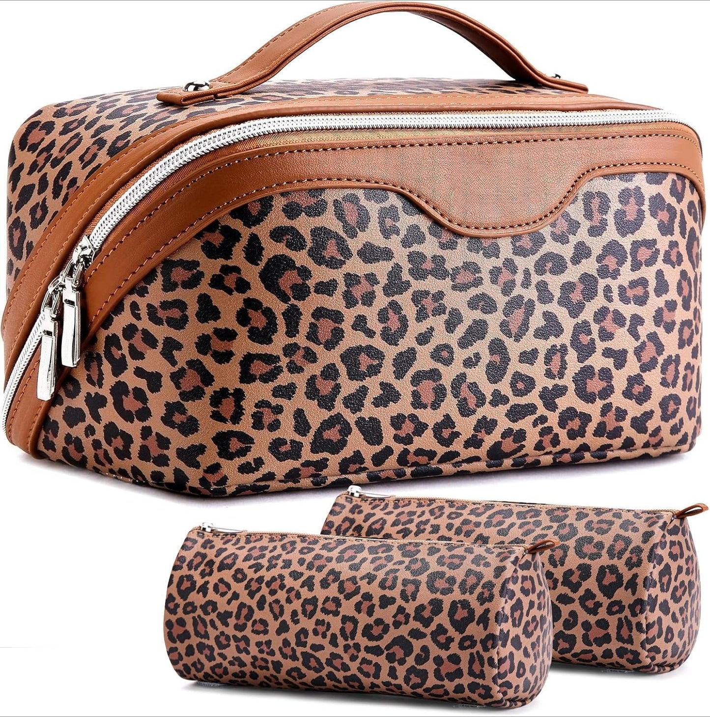 Travel Makeup Bag : 3 count Set Make up Bags for Women with Handle -  with Compartments