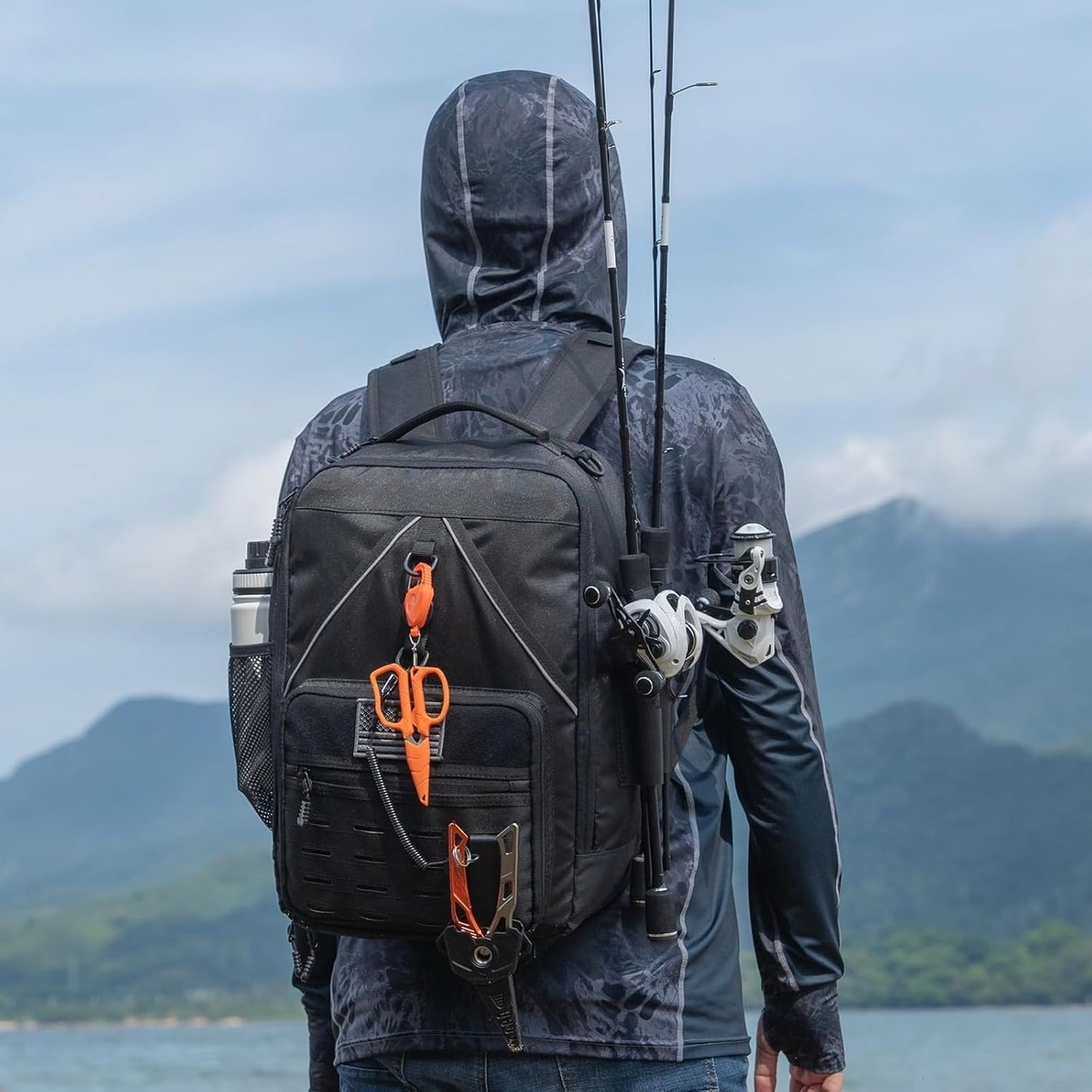 Fishing Tackle Backpack, With 2 Rod Holders,Fishing Gear and Equipment With Large Gear Storage