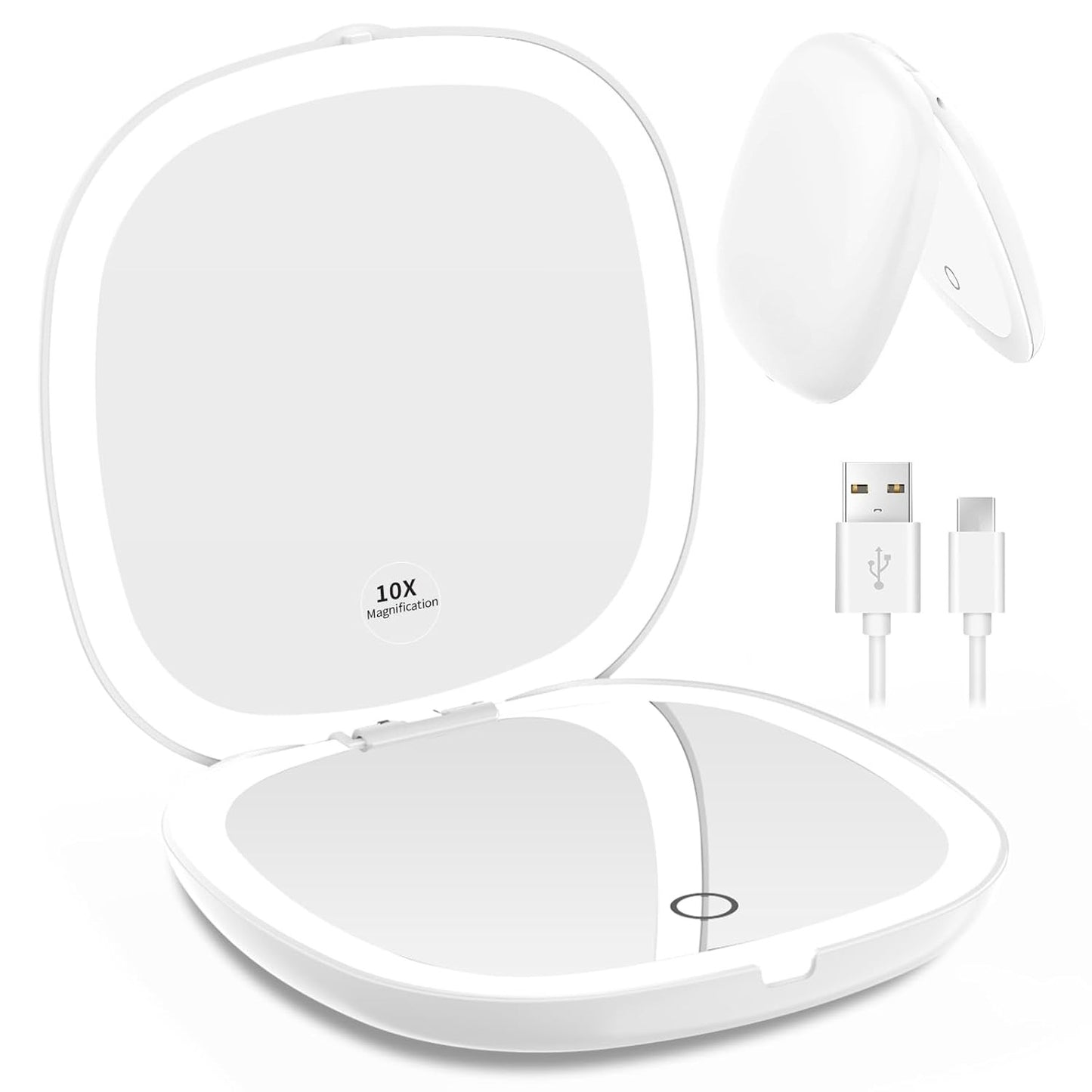 Rechargeable Lighted Travel Makeup Mirror,1x/10x Compact Magnifying Mirror with Lights,Portable for Bag,4inch