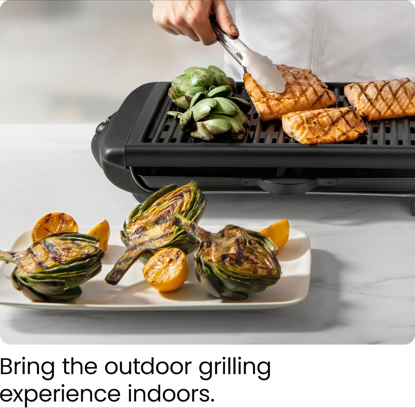Electric Smokeless Indoor Grill w/ Non-Stick Cooking Surface & Adjustable Temperature Knob from Warm to Sear