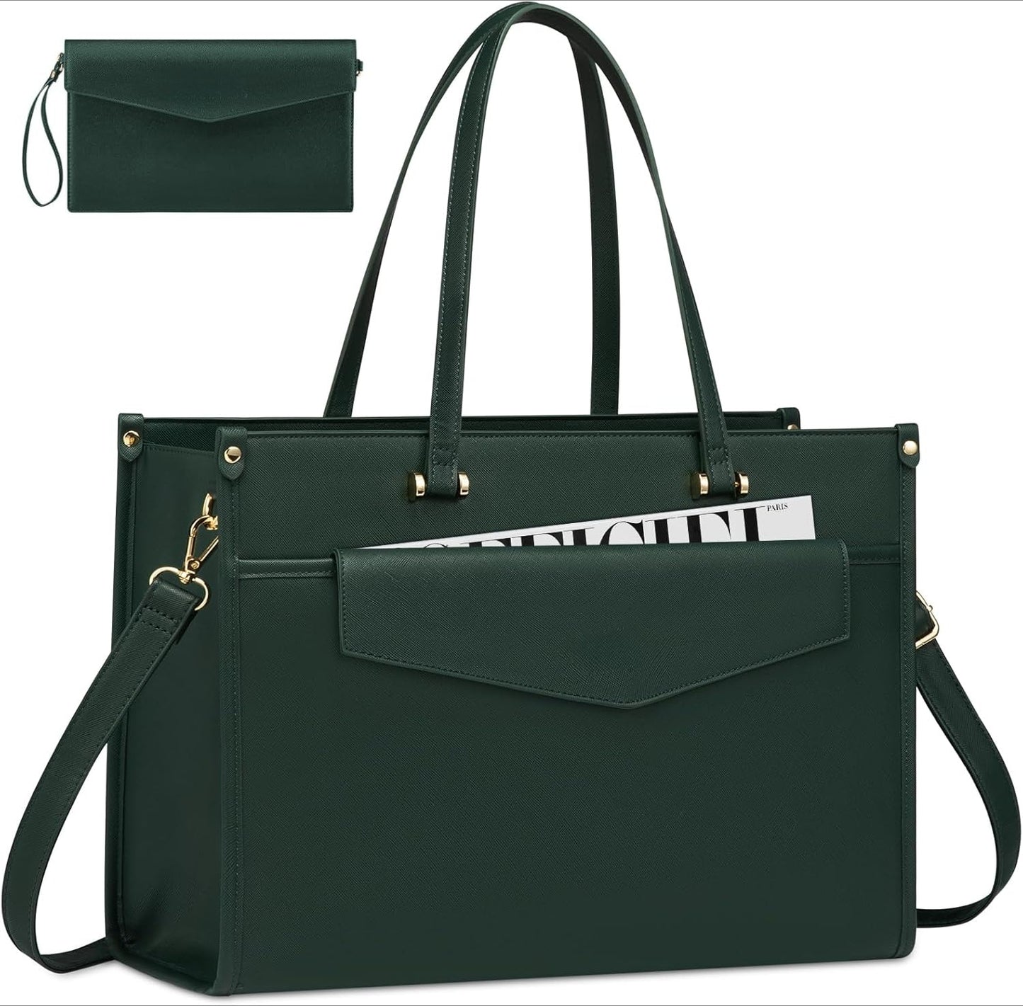 15.6'' Laptop Tote Purse 2-in-1 Professional Business Briefcase with Clutch Purse, Waterproof Leather