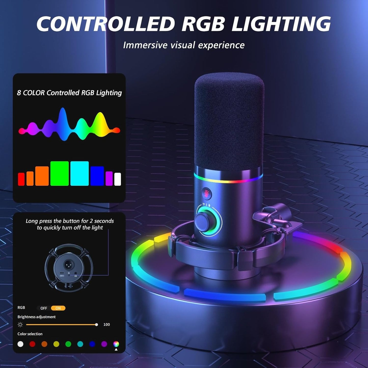 OMOMMD XLR/USB Dynamic Microphone Kit, RGB Podcast Mic with Software, Mute, Gain Knob, Volume Control, Boom Arm for Streaming, Gaming, Voice-Over, Recording-PD200XS Black